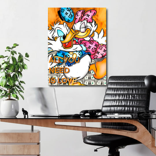 Motivační obraz Donald & Daisy Duck · All You Need Is Love – ukázka v interiéru.