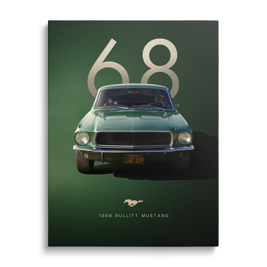 Motivační obraz na plátně s retro zeleným Mustangem 1968, minimalistický luxusní design zepředu