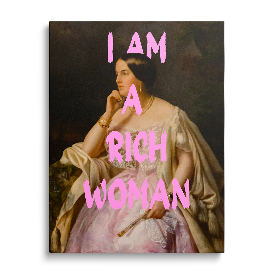 Motivační obraz na plátně s portrétem elegantní dámy v historických šatech a růžovým graffiti nápisem