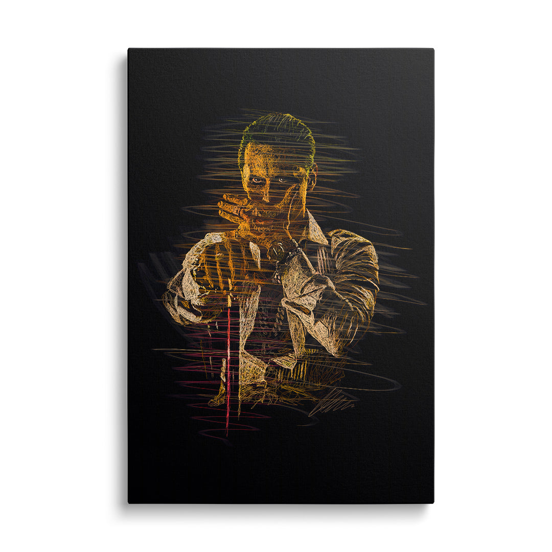 Pop art obraz bláznivého klauna ve street art stylu, motivační obraz na plátně z čelního pohledu