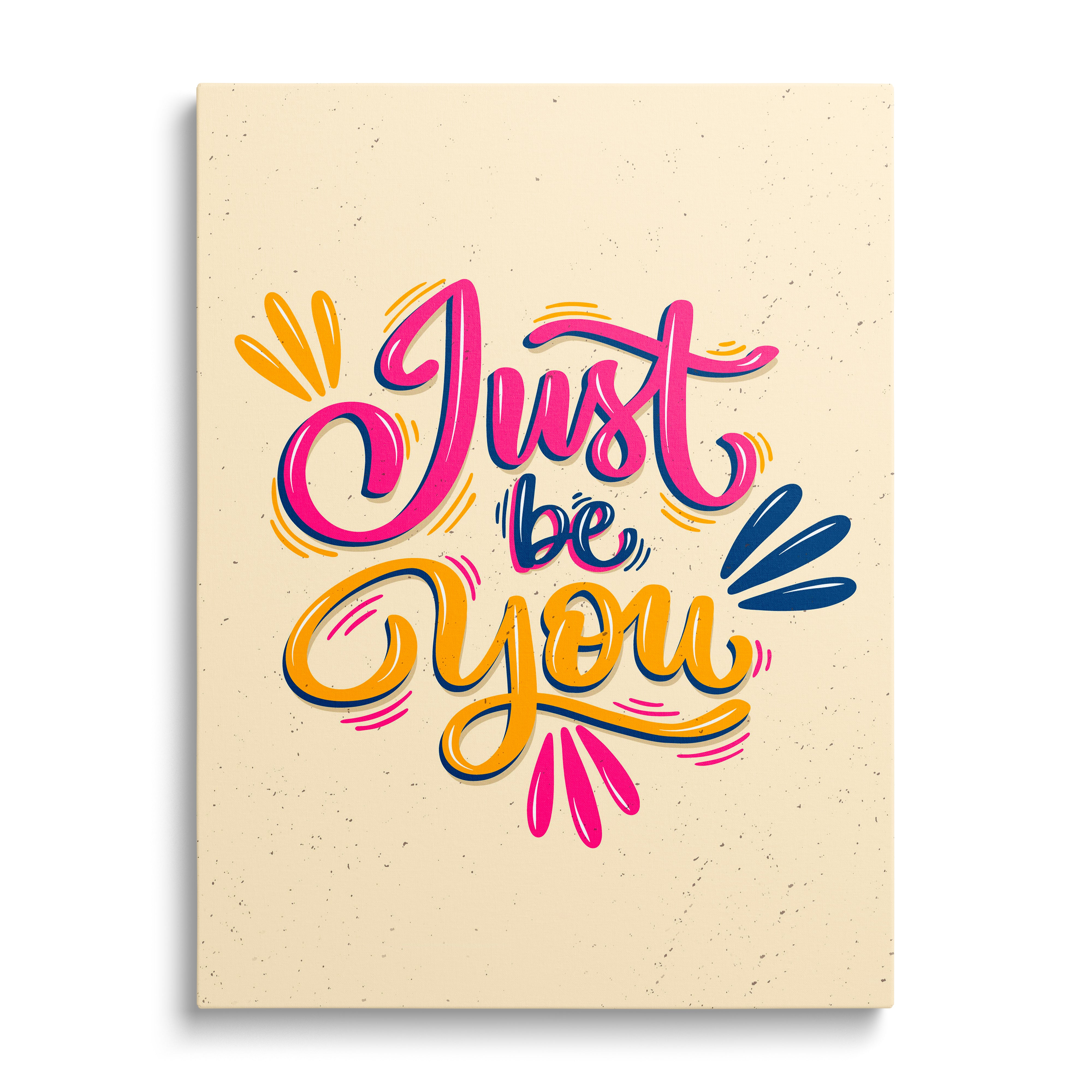Motivační obraz na plátně „Just be you“ s barevným handletteringem a minimalistickou typografií