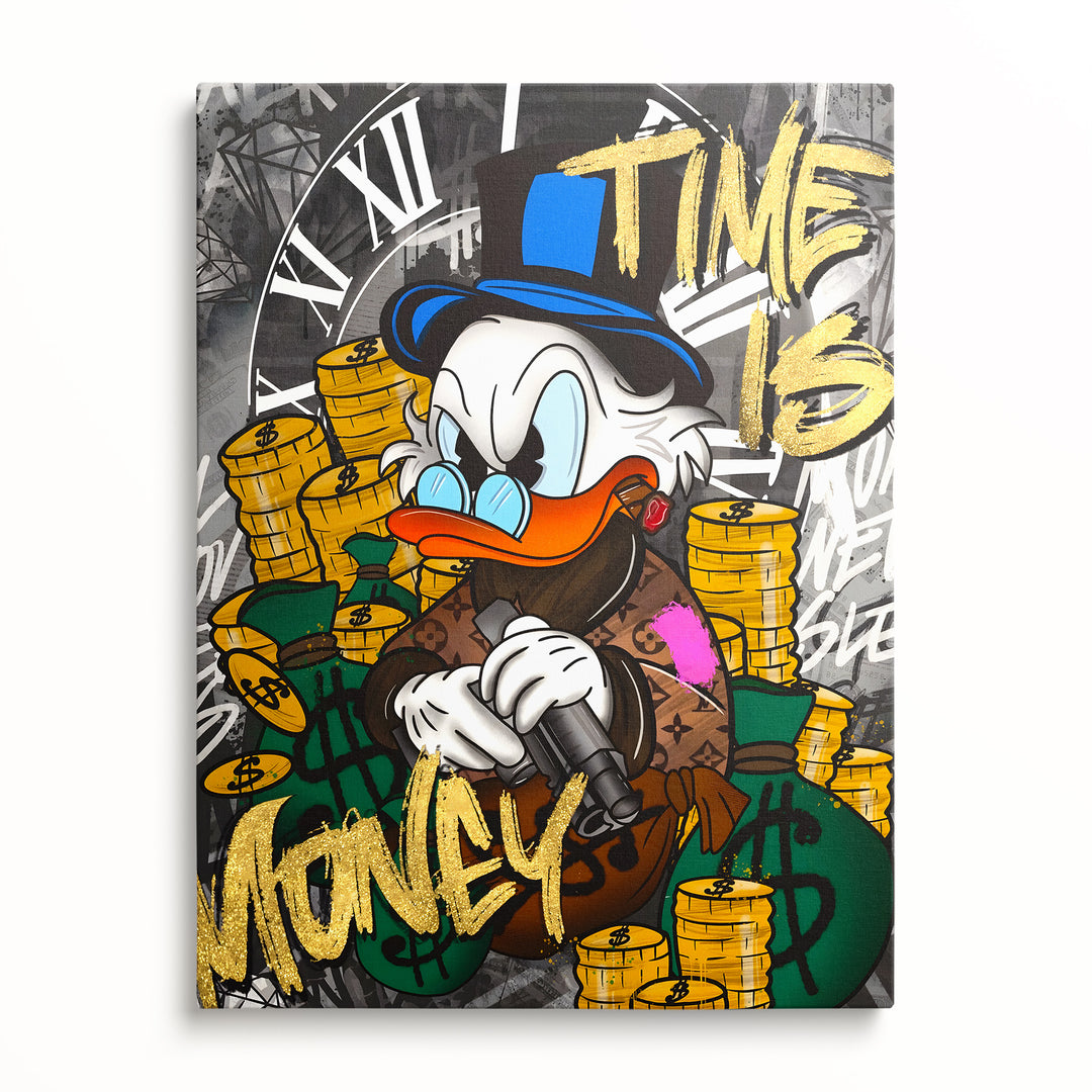 Motivační obraz Kačer Skrblík · Time Is Money – pohled zepředu.