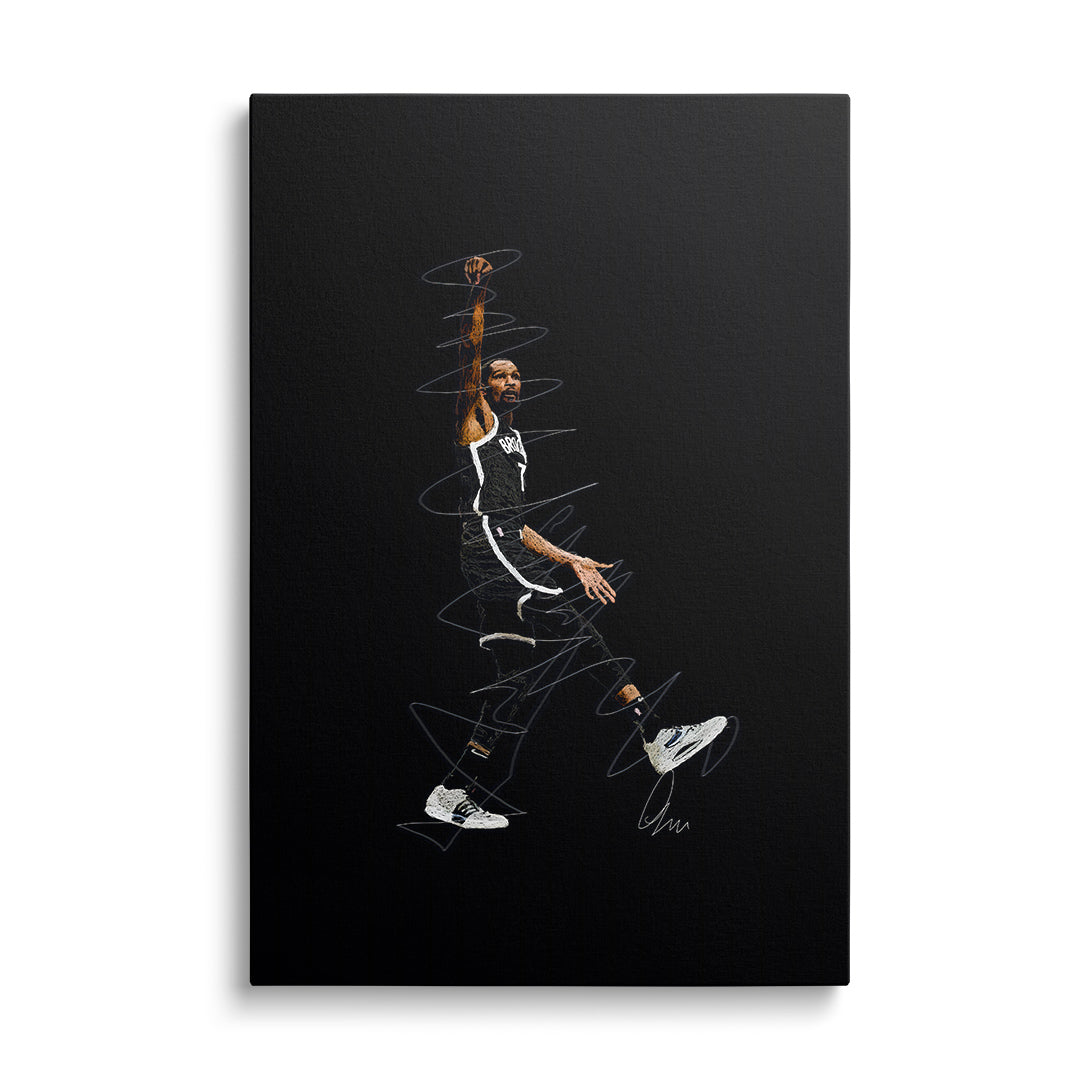 Pop art obraz skákajícího basketbalisty v teniskách, motivační obraz na zeď na černém pozadí