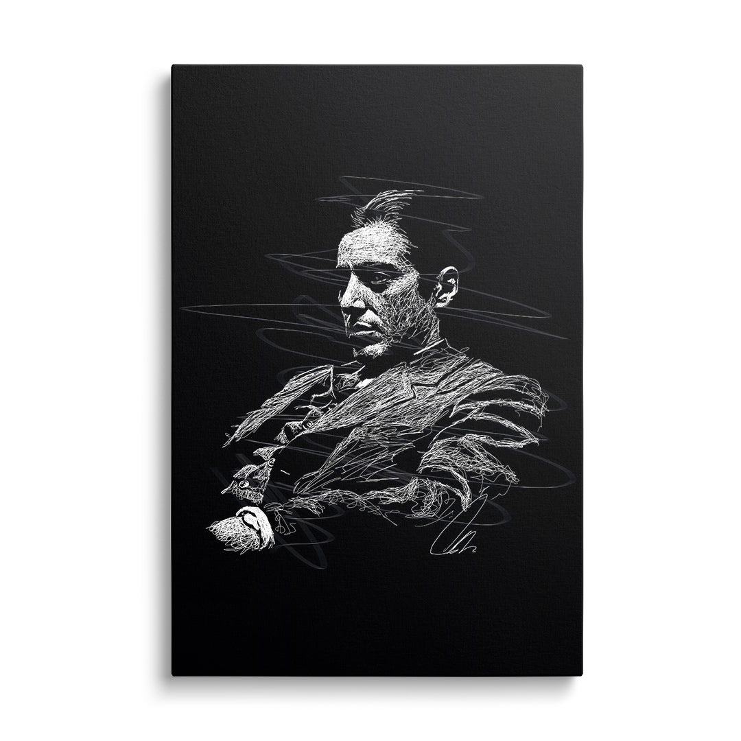 Motivační obraz na plátně, minimalistický line art portrét muže v obleku ve stylu mafie, čelní pohled