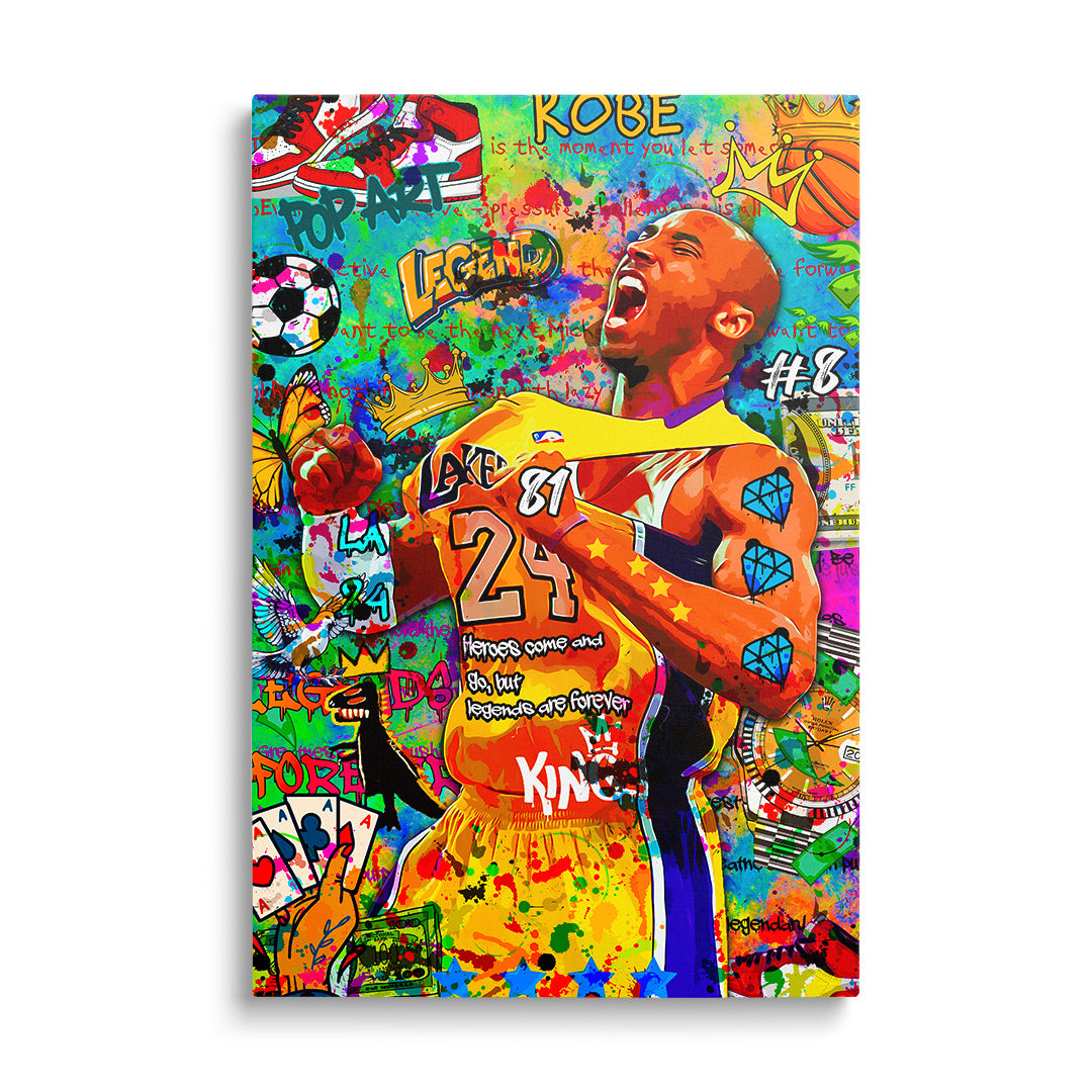 Motivační obraz na plátně s pop art koláží Kobe Bryanta v dresu Lakers, basketbal, street art, graffiti styl
