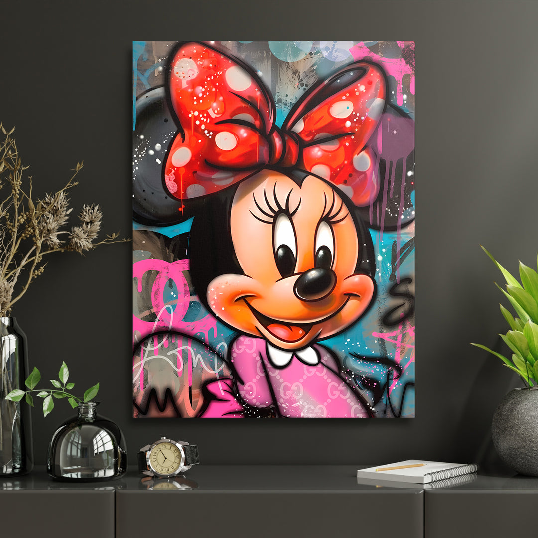 Motivační obraz Minnie Mouse · Glam – ukázka v interiéru.