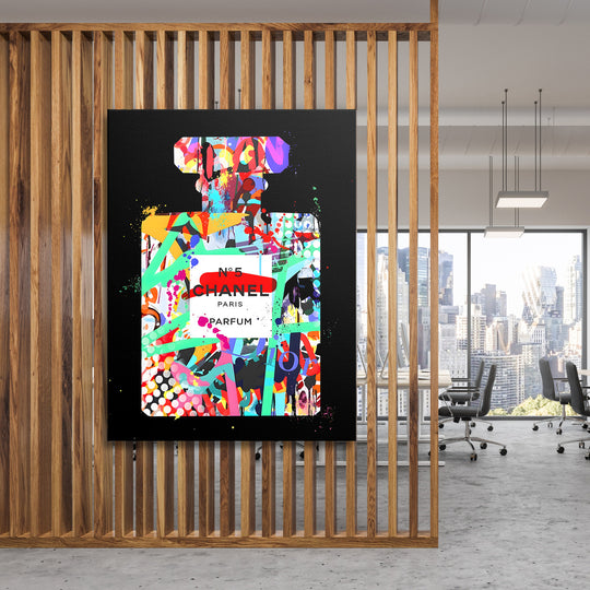 Pop art obraz parfémové lahve na plátně, motivační dekorace do moderní kanceláře