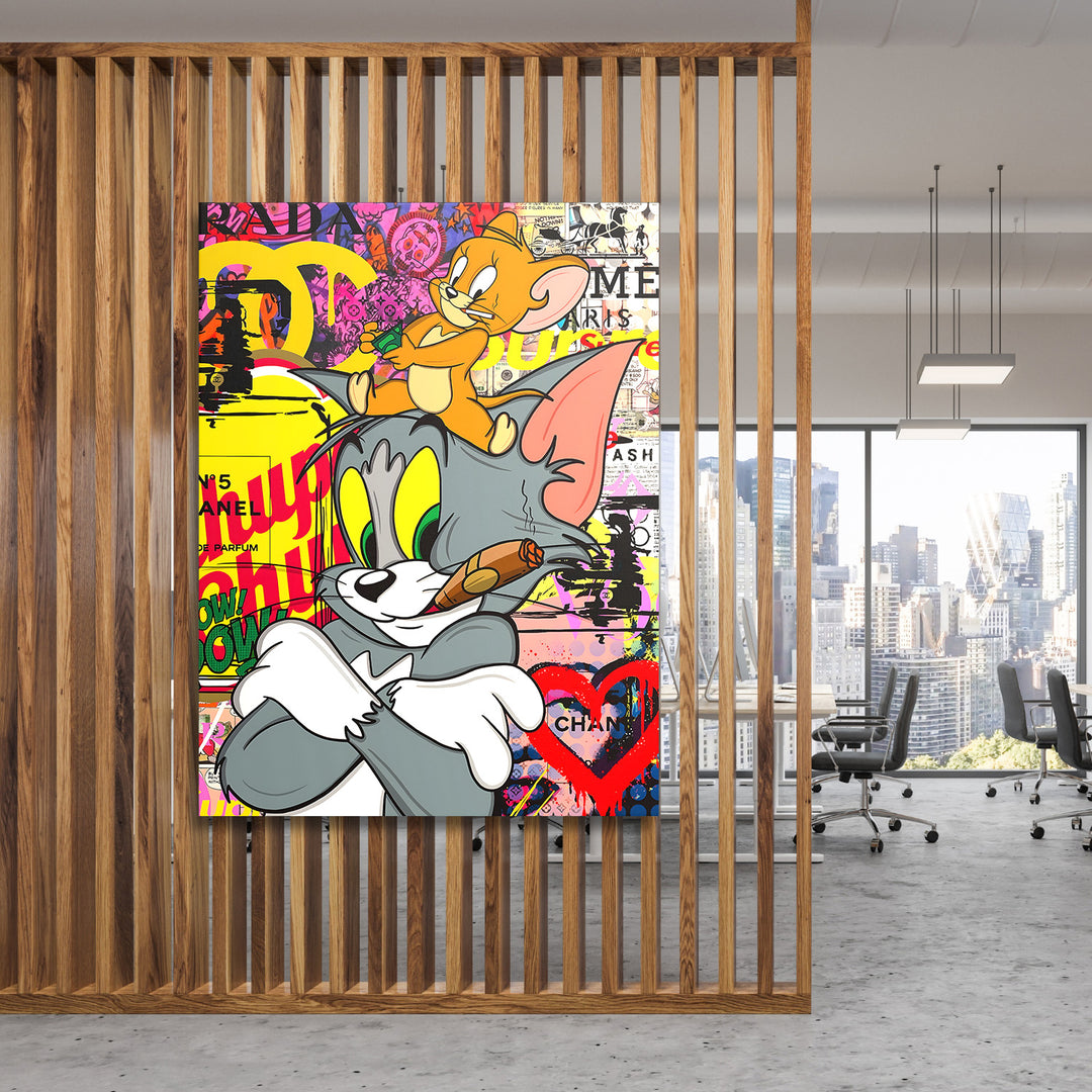 Pop art obraz Toma a Jerryho ve street art stylu jako motivační obraz na plátně do moderní kanceláře