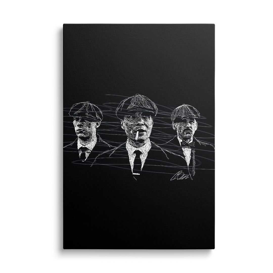 Motivační obraz na plátně, minimalistický street art náčrt tří postav v černobílém provedení