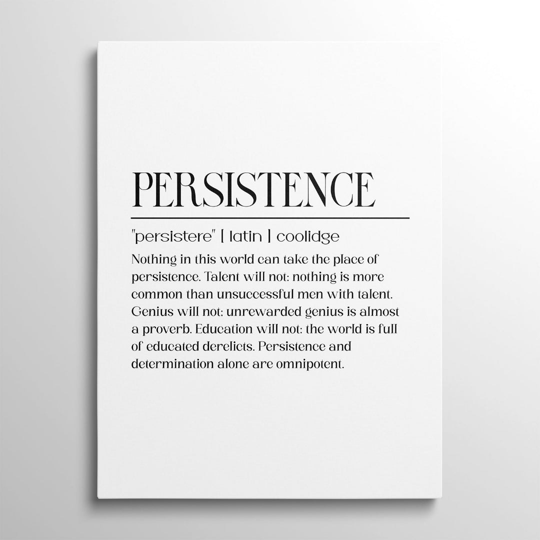 Motivační obraz na zeď s latinským citátem Persistence v minimalistickém moderním designu, obraz zepředu