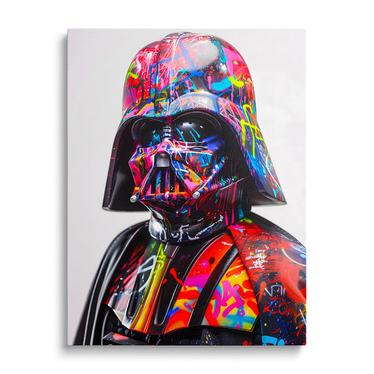 Pop art obraz na plátně s barevnou graffiti helmou inspirovanou Star Wars, obraz zepředu