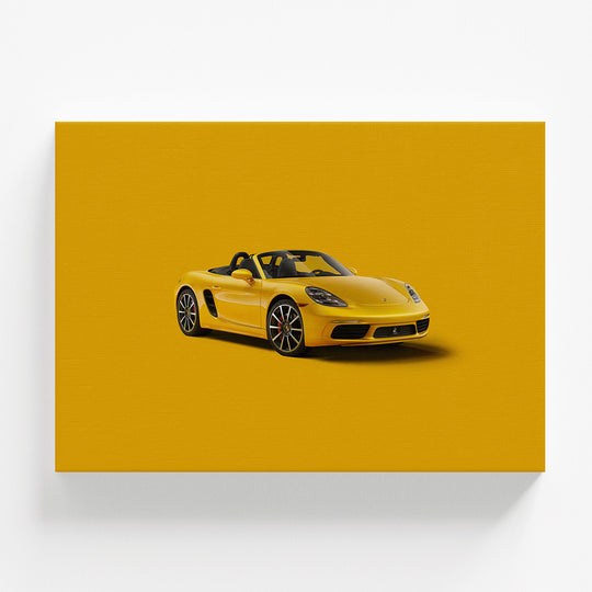 Luxusní obraz na zeď s čelním pohledem na žluté Porsche 911 roadster na jednobarevném pozadí