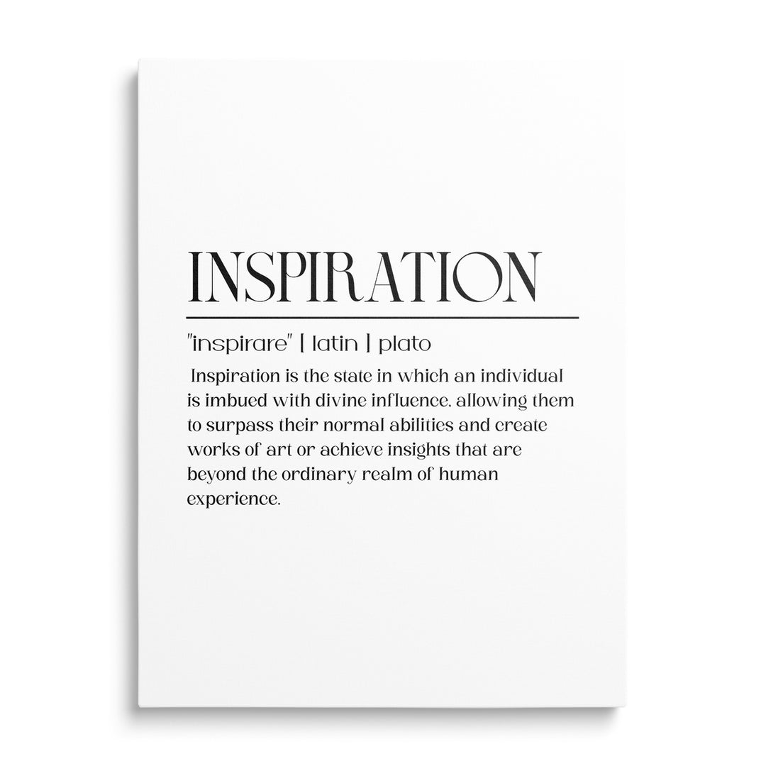 Motivační obraz na plátně s latinským citátem INSPIRATION a definicí inspirace na bílém pozadí