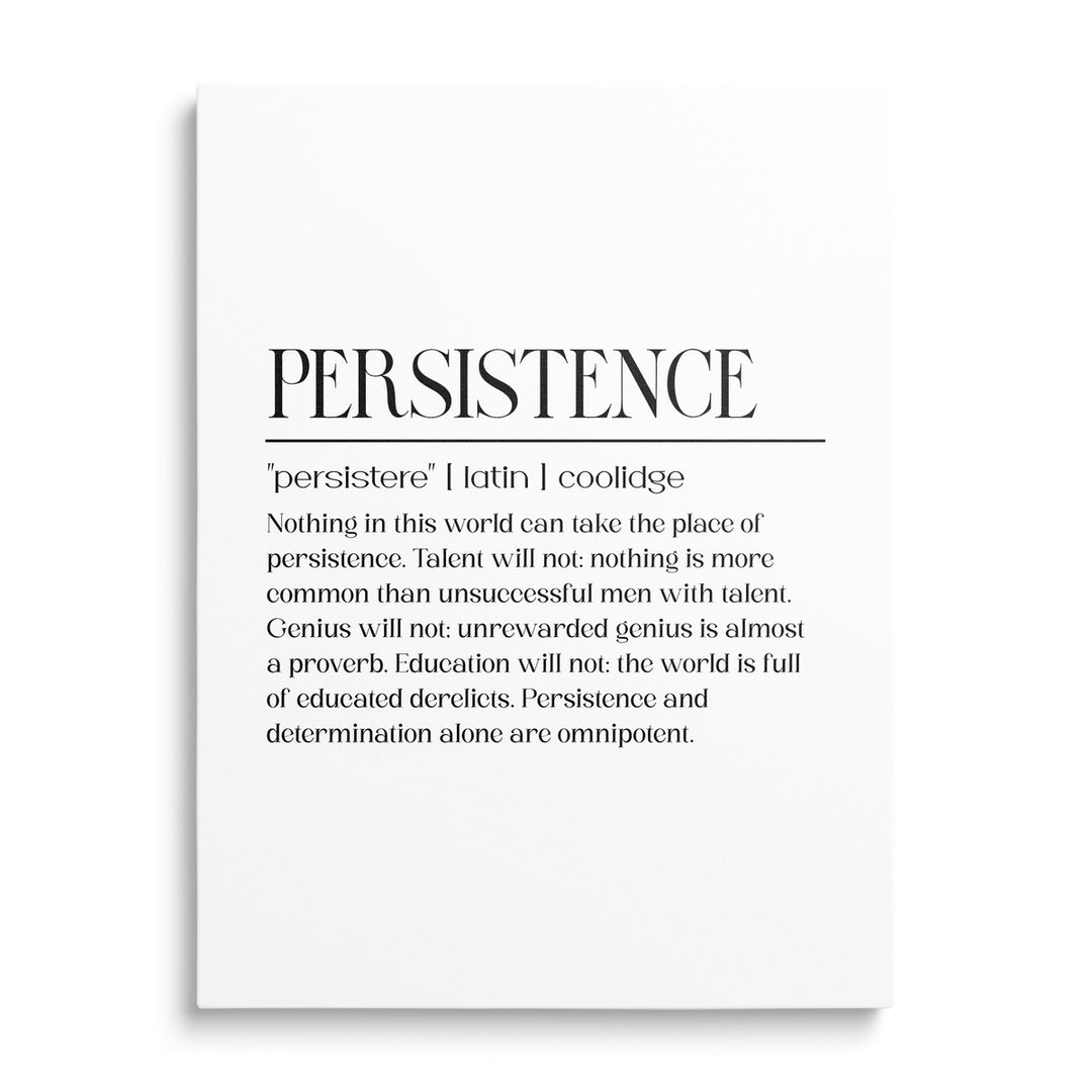 Motivační obraz na zeď s latinským citátem Persistence v minimalistickém moderním designu, obraz zepředu.