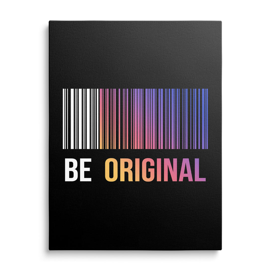 Motivační obraz na plátně s minimalistickými pruhy ve street art stylu a nápisem BE ORIGINAL