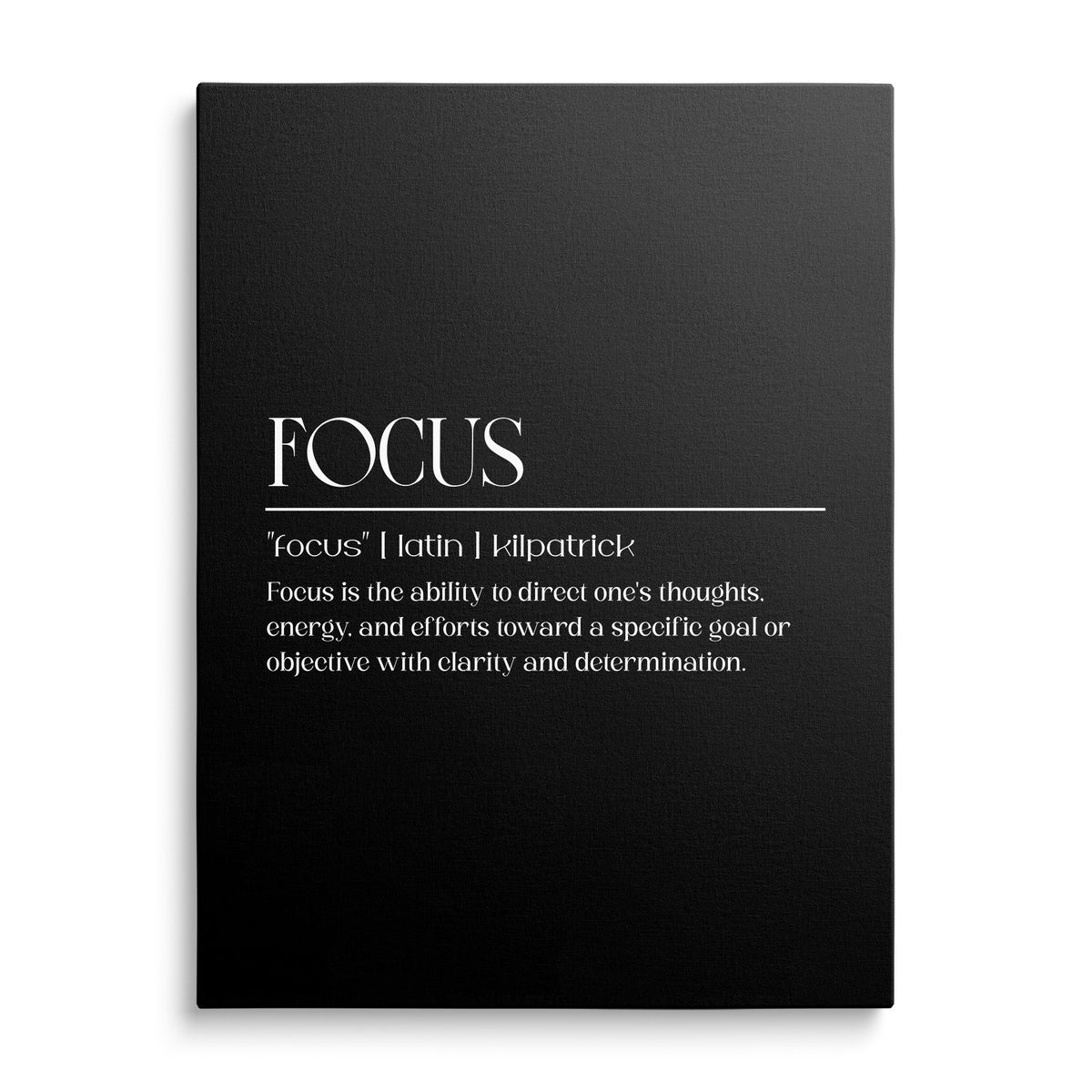 Motivační obraz na plátně s bílým nápisem FOCUS na černém minimalistickém pozadí