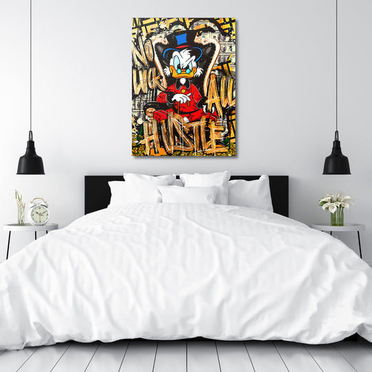 Motivační pop art obraz na zeď do ložnice s kačerem, graffiti a motivem dolarů