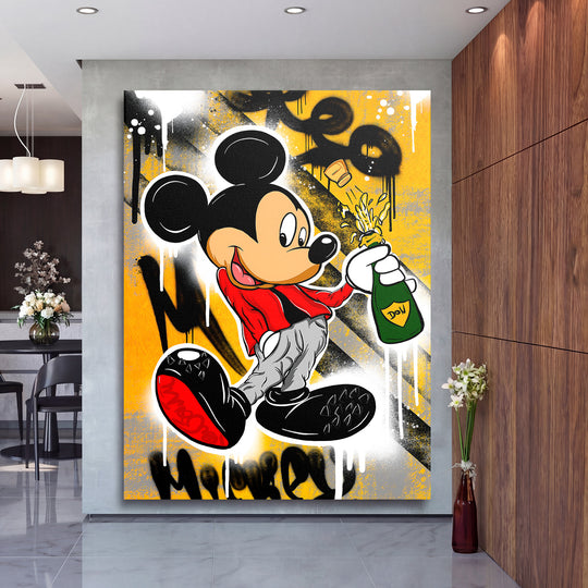 Pop art obraz myši stříkající šampaňské, motivační obraz na zeď do moderního obýváku