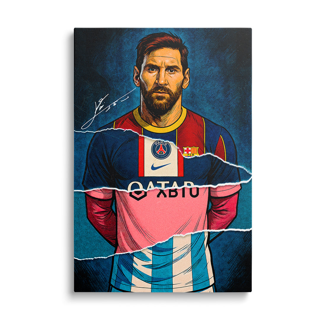 Pop art obraz na plátně s frontálním portrétem fotbalisty, street art motivace výkonu