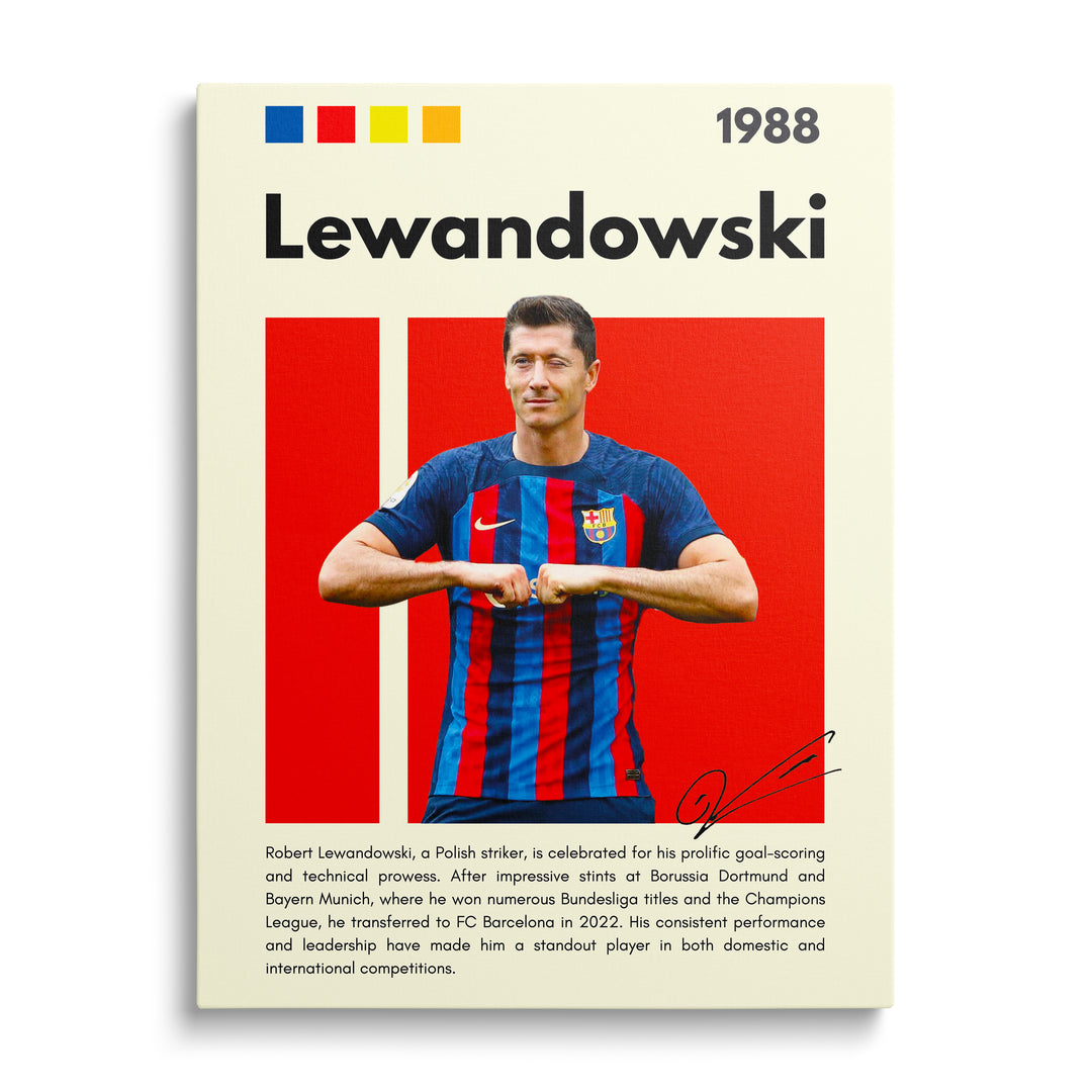 Motivační obraz na plátně s fotbalistou v červeno-modrém dresu, minimalistický sportovní motiv zepředu