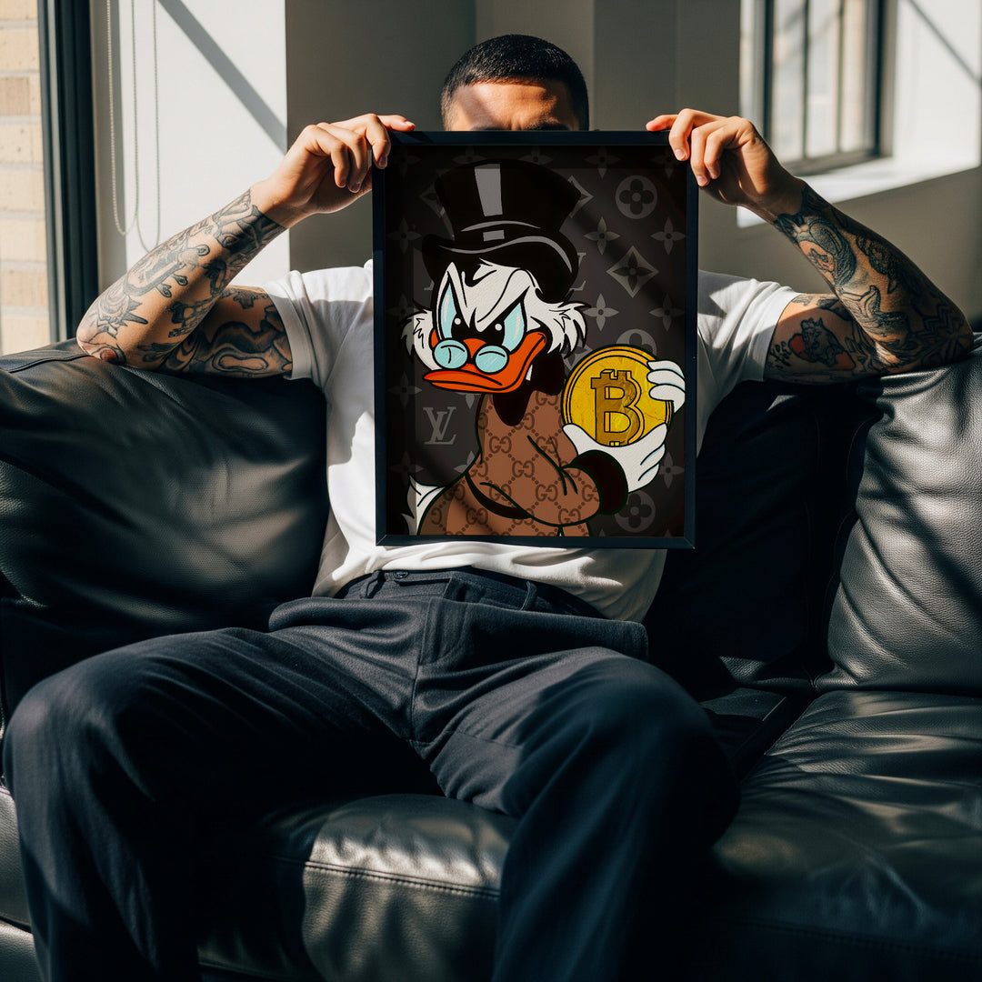 Luxusní motivační obraz Skrblík · Bitcoin Hodl, Louis Vuitton