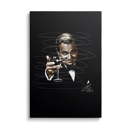 Pop art obraz elegána v obleku se sklenkou šampaňského, luxusní obraz na zeď v glamour stylu