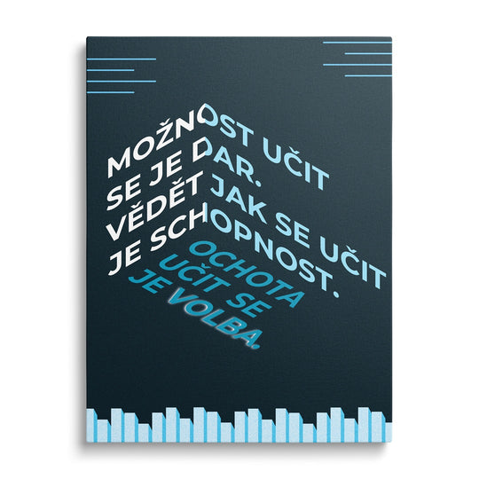 Motivační obraz na plátně zepředu s citátem o učení