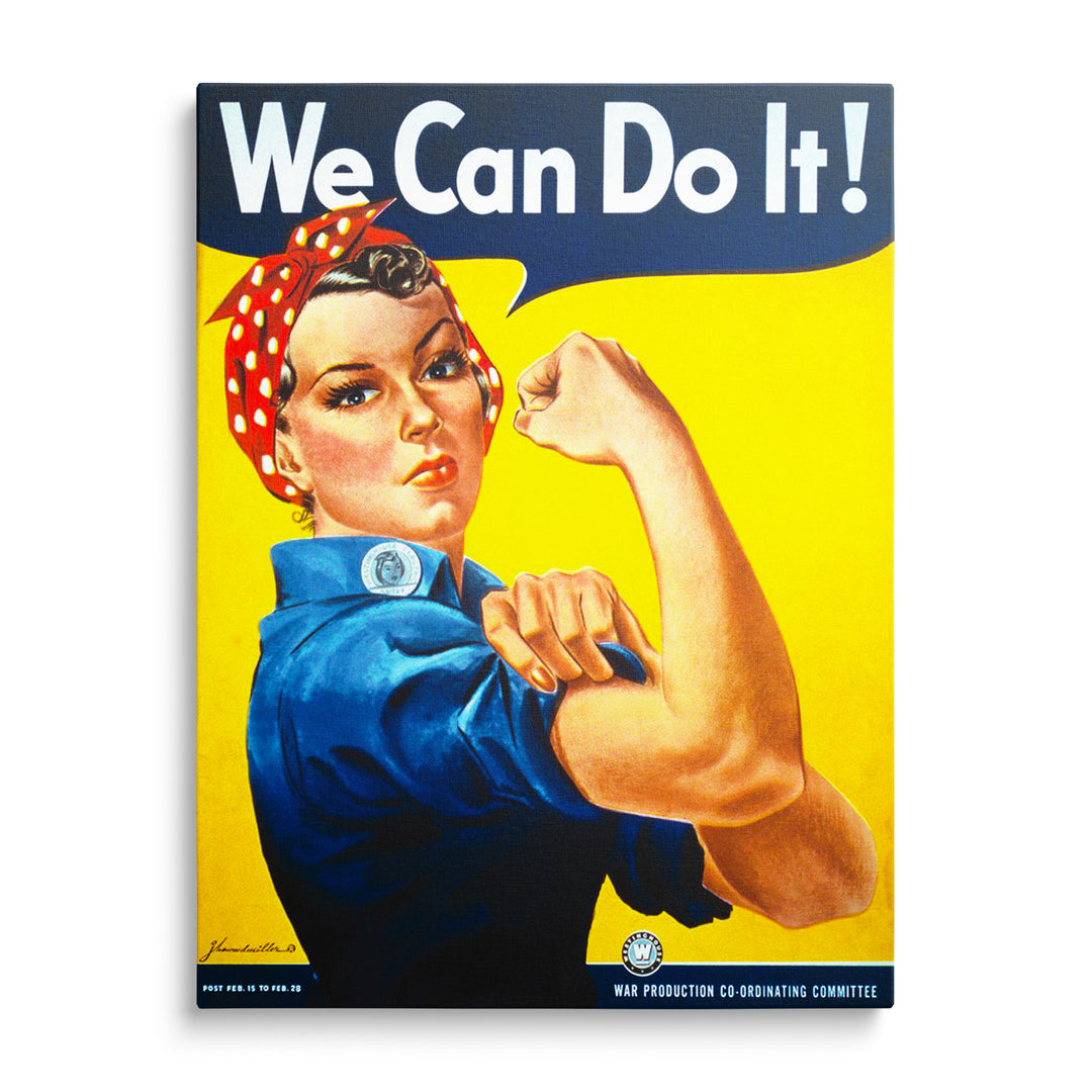 Rosie the Riveter s napnutou paží pod nápisem We Can Do It!