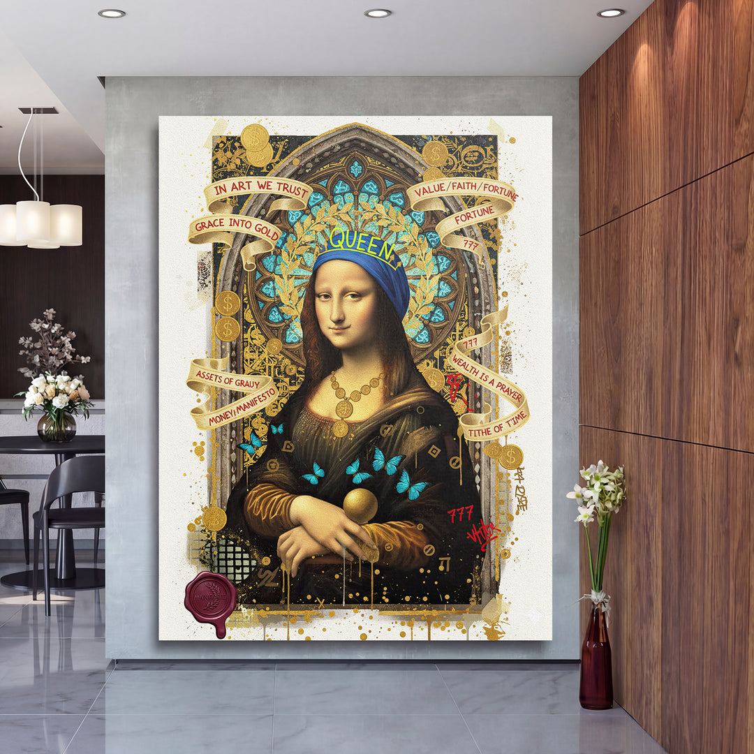 Pop art obraz Mona Lisa na stěně