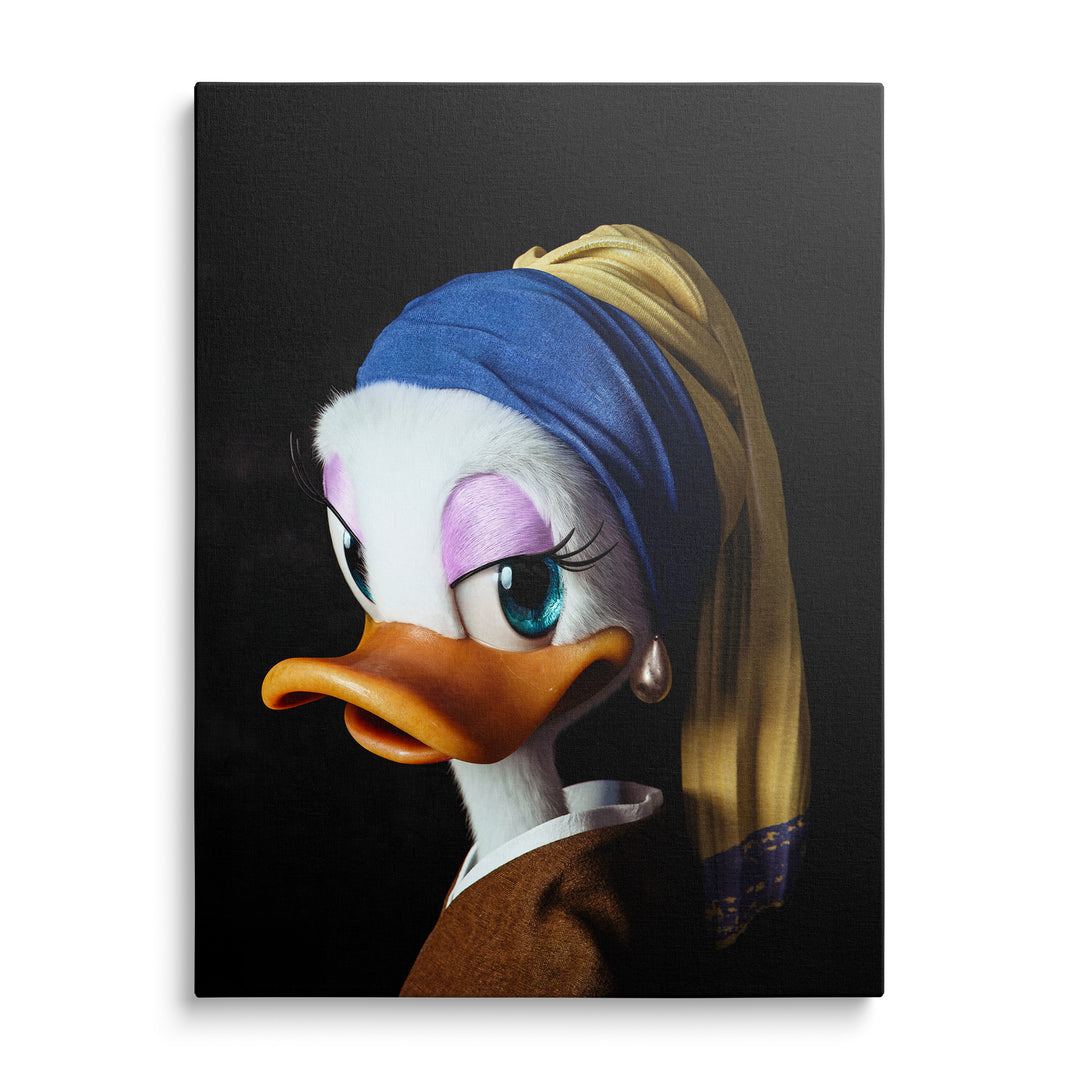 Daisy Duck v podobě Dívky s perlou s modrým turbanem