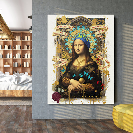 Pop art obraz Mona Lisa na stěně