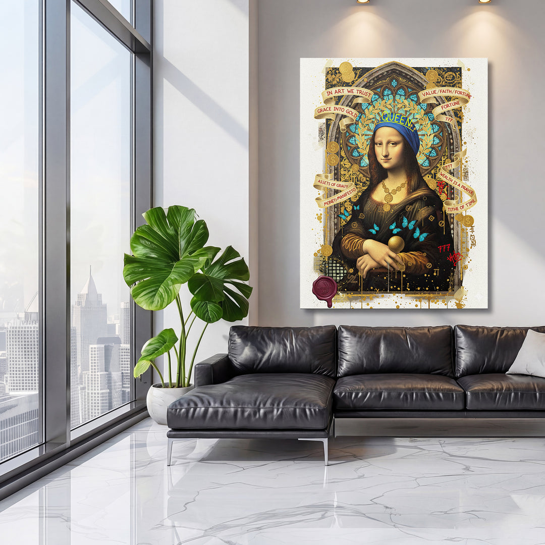 Pop art obraz Mona Lisa na stěně
