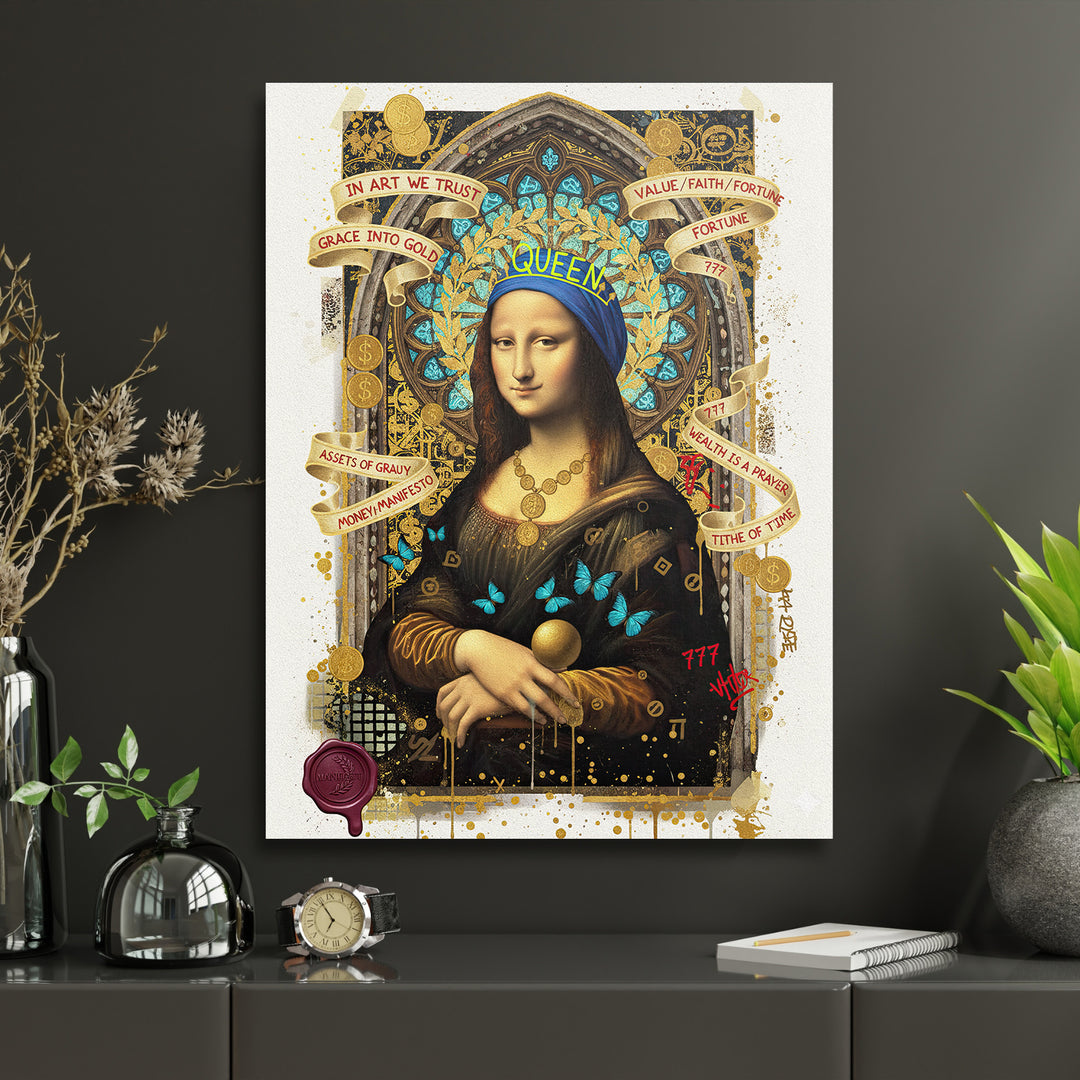 Pop art obraz Mona Lisa v interiérovém mockupu
