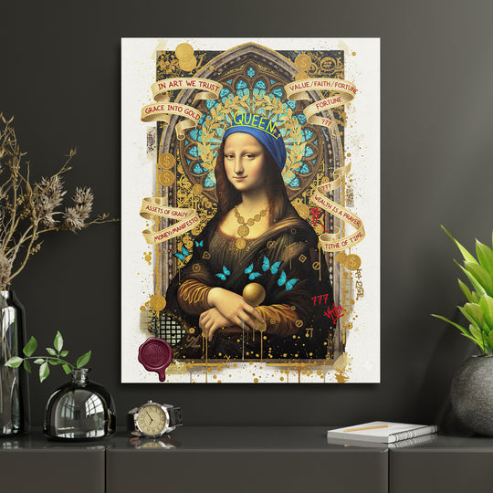 Pop art obraz Mona Lisa v interiérovém mockupu