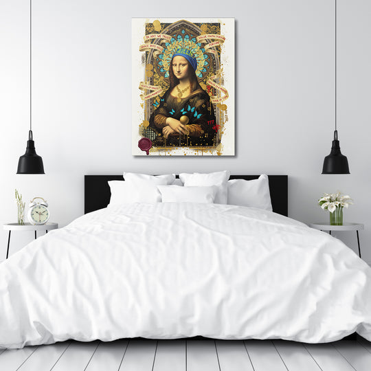 Pop art obraz Mona Lisa nad postelí